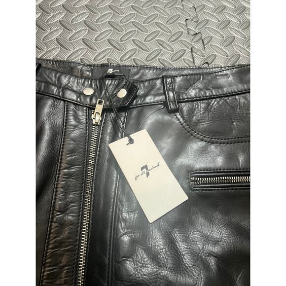 NWT 7 for all mankind genuine leather mini skirt black moto zipper AN6268H136 30 - Picture 2 of 11